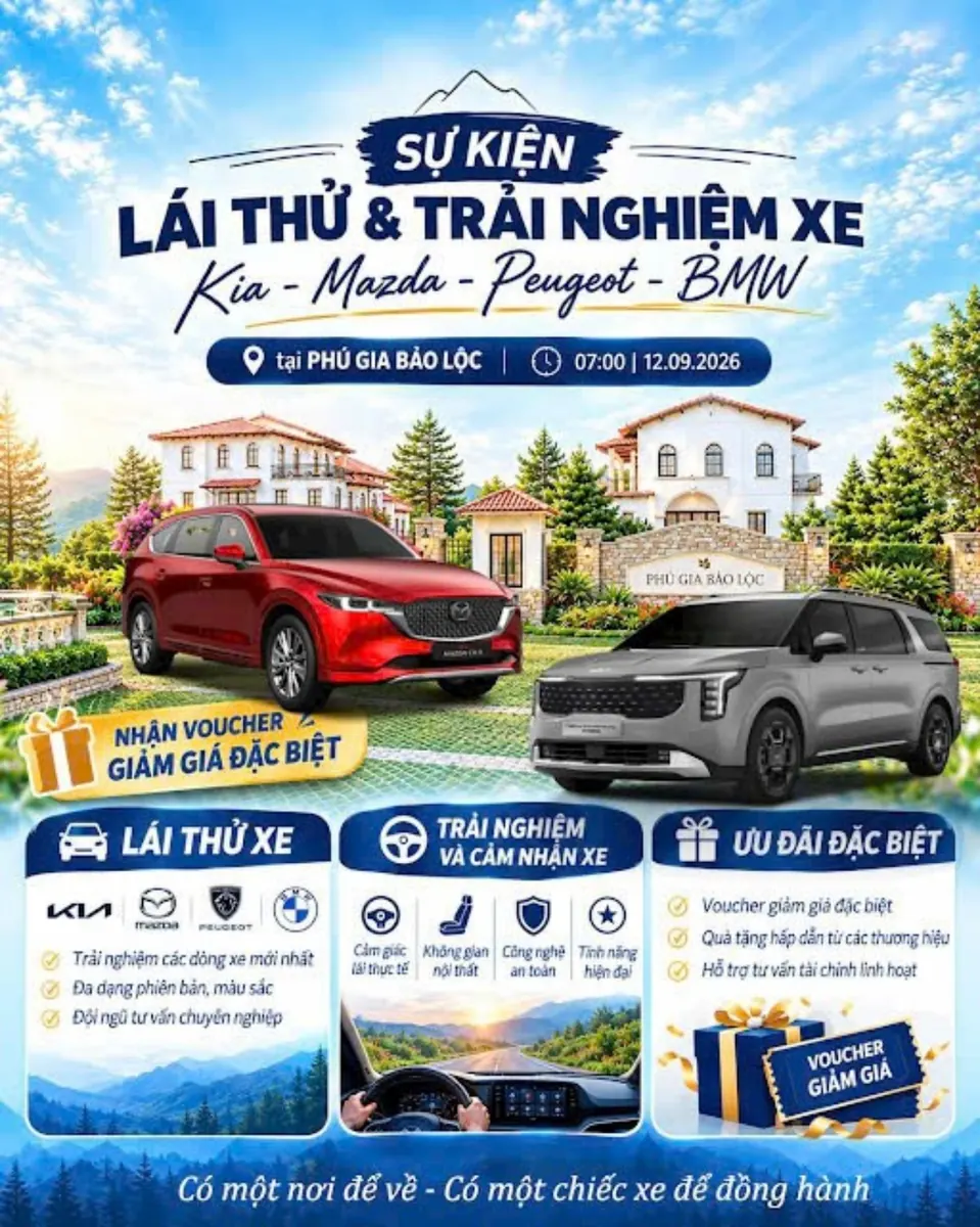 Poster sự kiện lái thử xe THACO tại Phú Gia Bảo Lộc